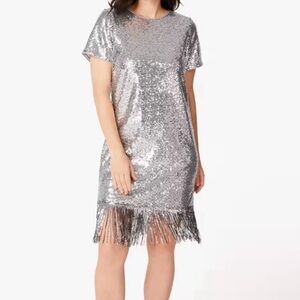 kate spade Silver Sequin Fringe Mini Dress